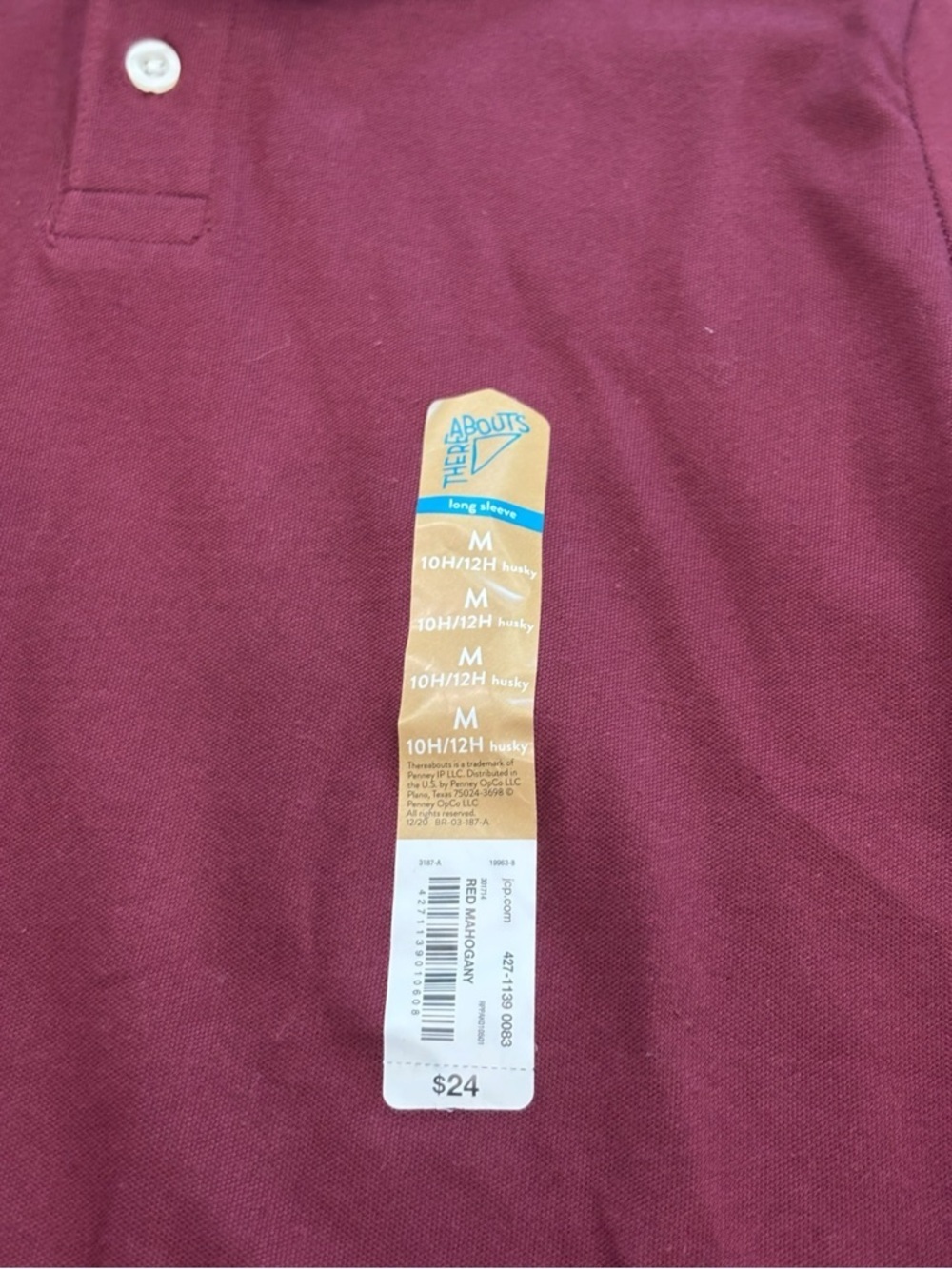 NWT Boys size Medium Husky (10H-12H) Thereabouts Long Sleeve Polo Shirt Burgundy - Picture 4 of 6
